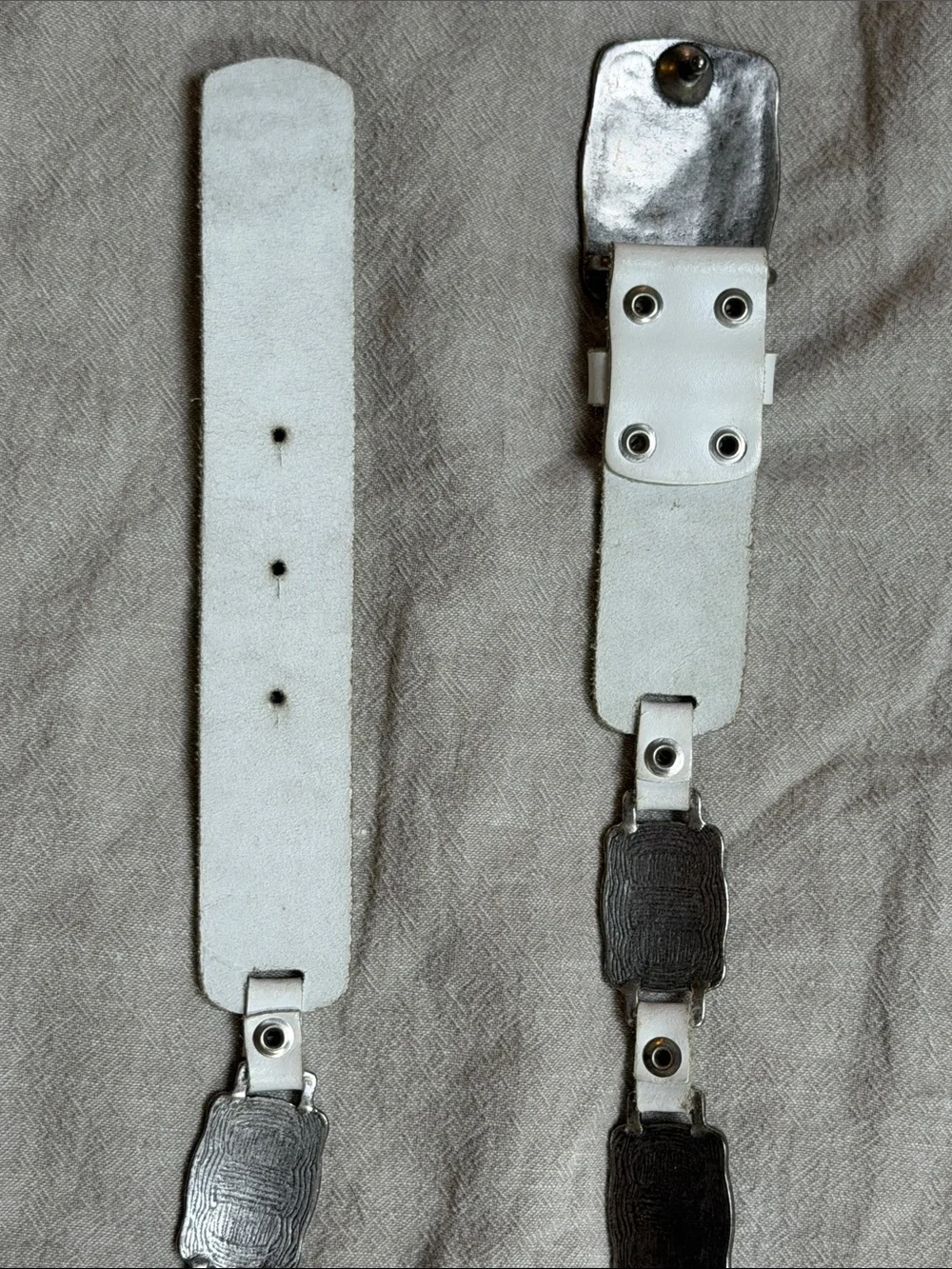 Lorena Antoniazzi White Leather Belt with Ornate Silver-Tone Metal Panels